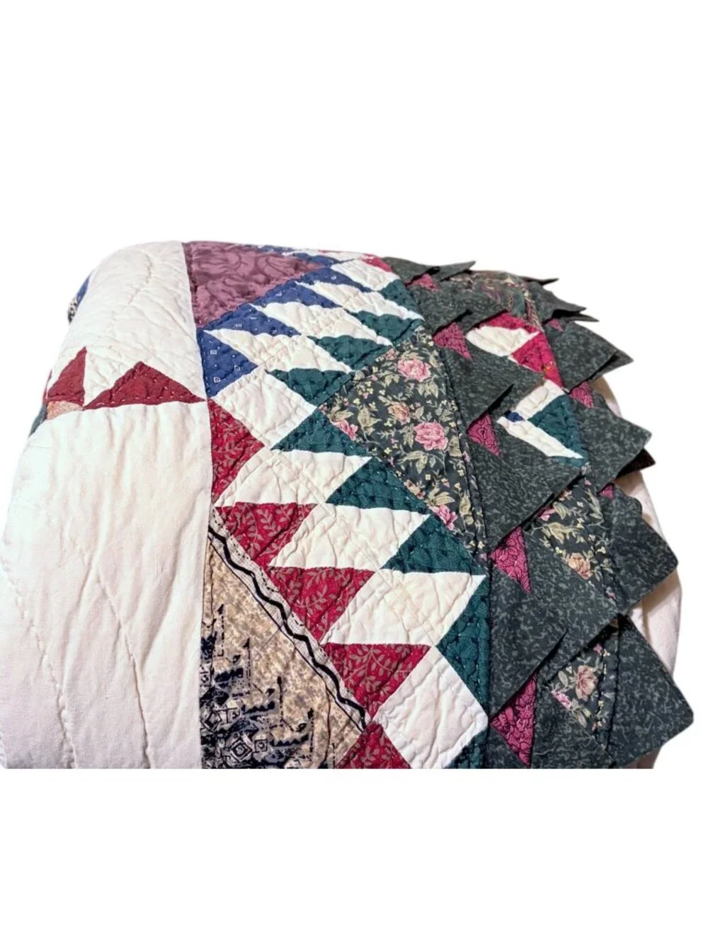 VTG Y2K Donna Sharp Star Quilt Full/Queen Sawtooth Signed 2002 Burgundy Cream